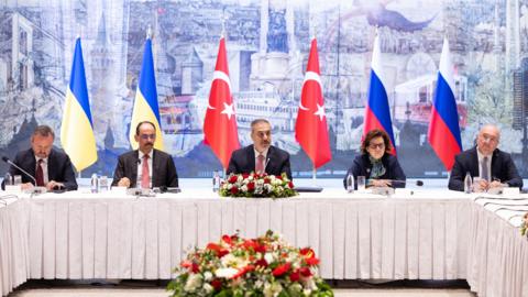Officials at the Russia-Ukraine-Turkey talks meet