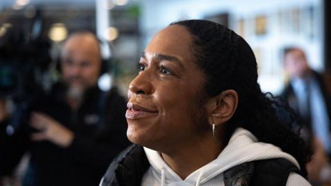 Juliana Stratton pictured at a campaign stop in Illinois on 17 March 2026
