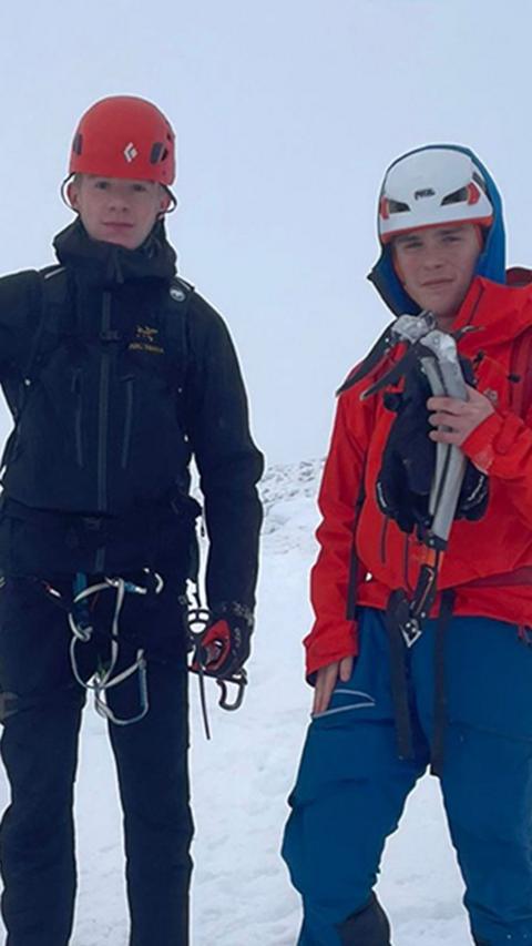 Caelan, 16, and Rowan, 15 on a snowy Helvellyn in the Lake District