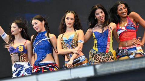 US girl group Katseye performs on stage during the first day of the Estereo Picnic music festival at the Simon Bolivar park in Bogota on 20 March 2026