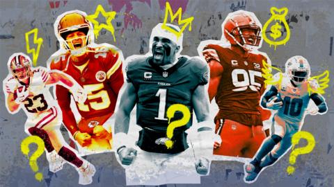 A graphic image of five quarterbacks in varying shades of colour