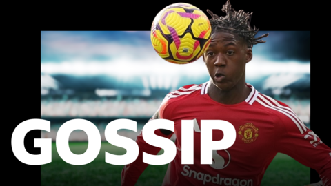 BBC Gossip graphic featuring an image of Manchester United's Kobbie Mainoo