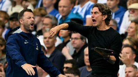 Thomas Frank reacts during Tottenham's draw at Brighton