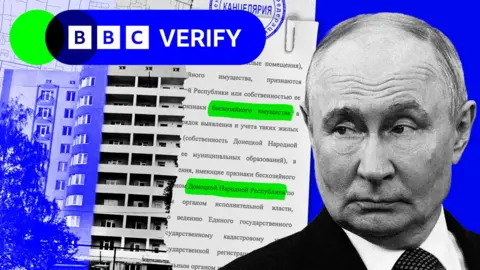 Putin with a Verify branding background