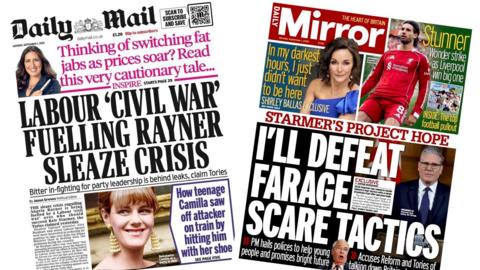 A composite image of the front pages of the Daily Mail and the Daily Mirror on 1 September 2025