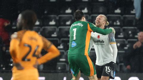 Lars-Jorgen Salvesen celebrates his goal for Derby