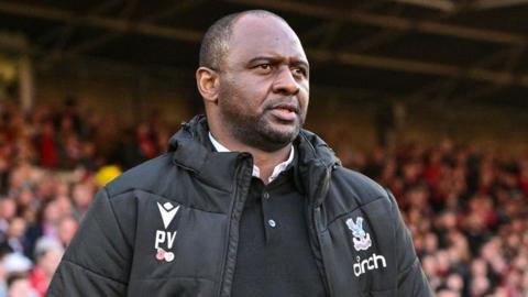 Patrick Vieira during a Premier League match while in charge of Crystal Palace.