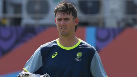 Mitchell Marsh with a pensive expression after a training session with Australia