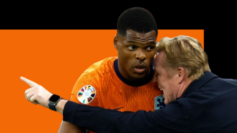 Netherlands manager Ronald Koeman and right-back Denzel Dumfries