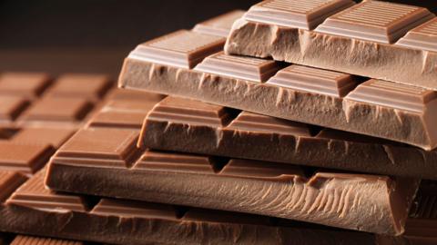 A close-up of large bars of chocolate.