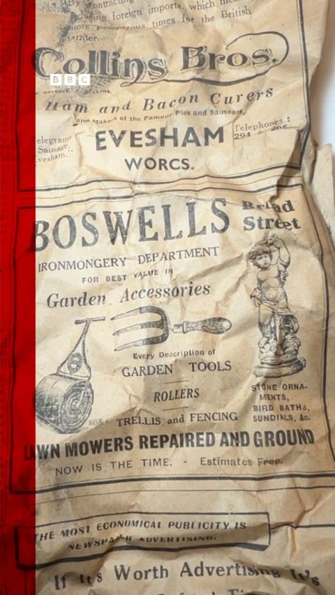 A Boswells department store advert on a newspaper from the 1930s.