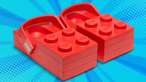 lego shaped red crocs shoes