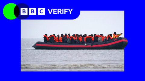 Migrants in an inflatable boat in the English Channel (file pic)