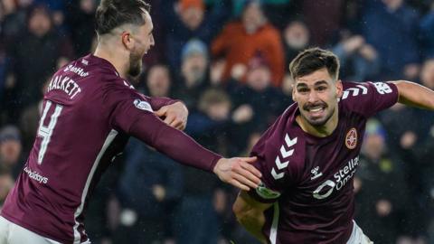 Hearts celebrate a goal