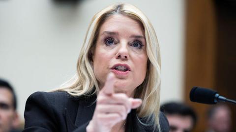US Attorney General Pam Bondi speaks on Capitol Hill during a congressional hearing