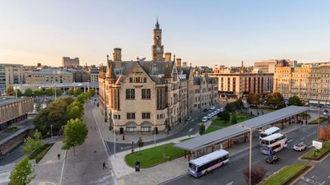 Aerial view of Bradford city centre