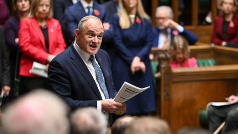 Liberal Democrat leader Sir Ed Davey speaking during Prime Minister's Questions in the House of Commons on 29 October