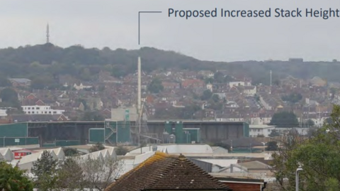 The chimney of an asphalt plant in Newhaven, which is going to be extended by 20 metres.