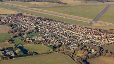 Fly-over view of Chalgrove and the airfield