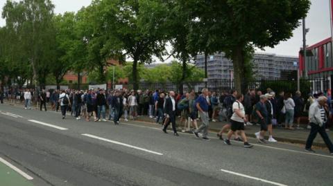 Long queues to get in the Emirates Old Trafford cricket ground