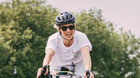 Katy Roberts during the cycling challenge