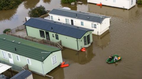 Flooded houses.