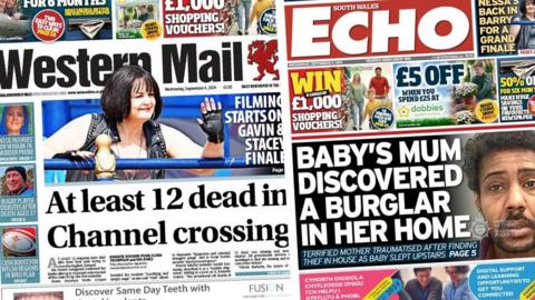 the front pages of the Western Mail and the South Wales Echo