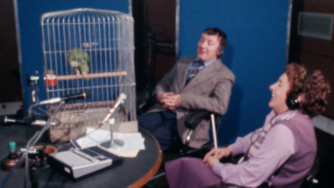 Anita Morgan with Terry Downey and his singing parrot