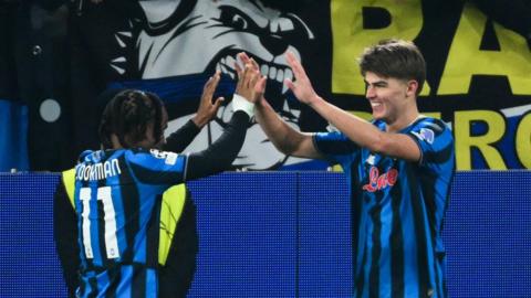 Atalanta celebrate scoring against Chelsea