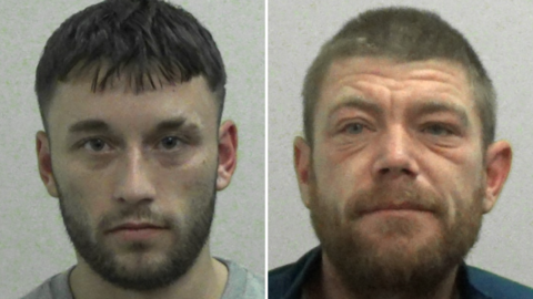 Mugshots of Liam McHugh and Nathan Beecroft. McHugh has a short black beard and short black hair. Beecroft has a craggier face with a thicker brown beard and short fuzzy brown hair.