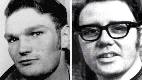 James Wray and William McKinney. Two separate photos next to each other of two men. the photos are black and white. Both men have dark coloured hair and Mr McKinney wears glasses.