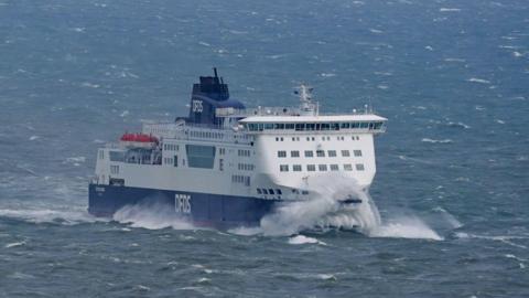 A DFDS ferry during rough seas.