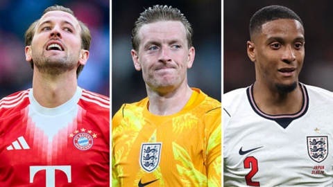 Harry Kane, Jordan Pickford and Ezri Konsa