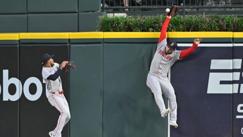 Wilyer Abreu and Ceddanne Rafaela of the Boston Red Sox