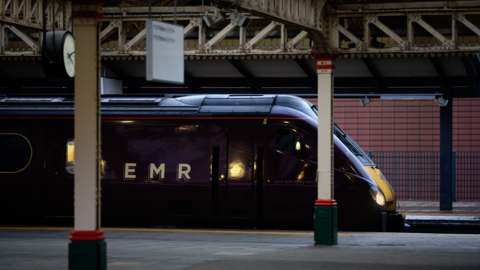 An East Midlands Railway Meridian train at Nottingham Station
