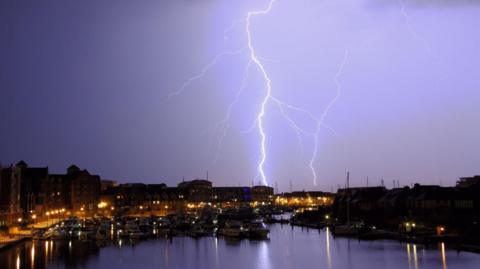 Forked Lightning over Sovereign Harbour, Eastbourne, East Sussex.