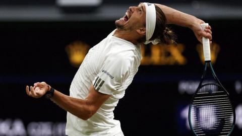 Alexander Zverev serves