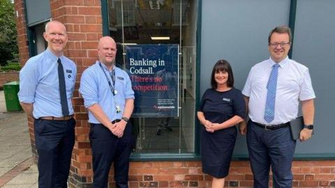 Senior Branch Manager Mark Bourton Payne, Codsall Branch Manager Jon Howard, Midlands Director Donna Hodgetts, And Mike Wood Mp