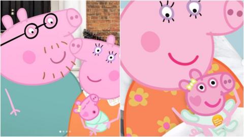 mummy pig, daddy pig and baby Evie
