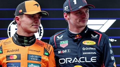 Lando Norris and Max Verstappen pictured together at the 2025 Australian Grand Prix, following qualifying