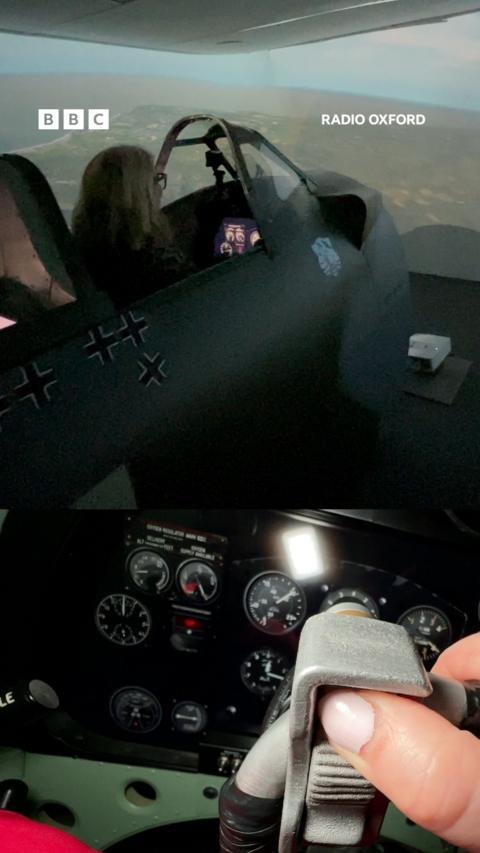 A woman in a Spitfire simulator