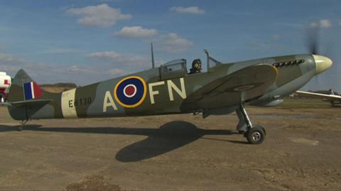 A replica Spitfire at Enstone Airfield.