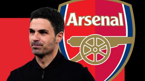 Mikel Arteta and the Arsenal club crest
