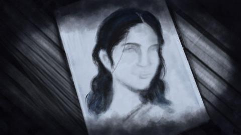 An illustration of a woman with black hair. Her facial features are not clearly delineated