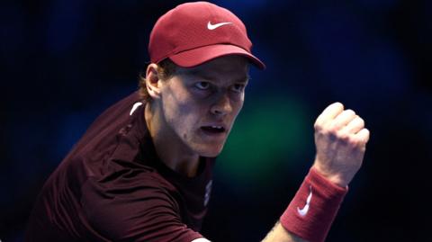 Jannik Sinner celebrates victory over Alexander Zverev at the ATP Finals
