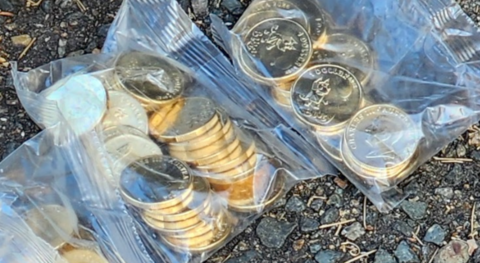 Plastic bags of the stolen one dollar coins