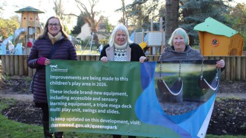 Photo shows from left to right: Eleanor Montgomery, contracts officer at Charnwood Borough Council, Cllr Anne Gray, the Council's lead member for open spaces and Lynda Wesson, chair of Friends of Queen's Park