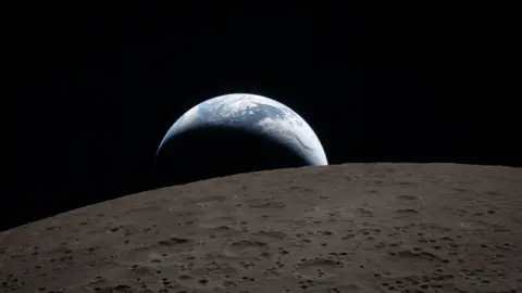 The Earth shown over the Moon.