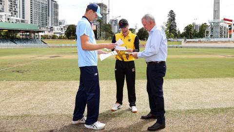 Jack Edwards and Sam Whiteman consult with referee David Gilbert