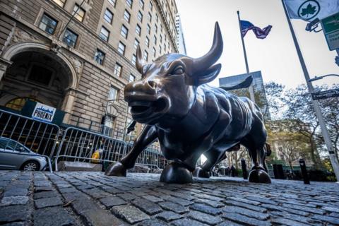A sculpture of a bull in New York City synonymous with the stock market and Wall Street.